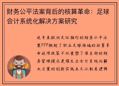 财务公平法案背后的核算革命：足球会计系统化解决方案研究